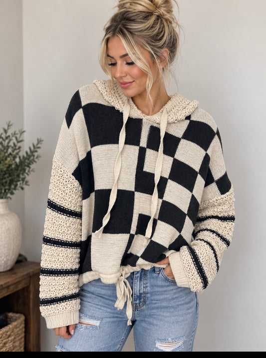 MelloIvory/Black Checked  Top
