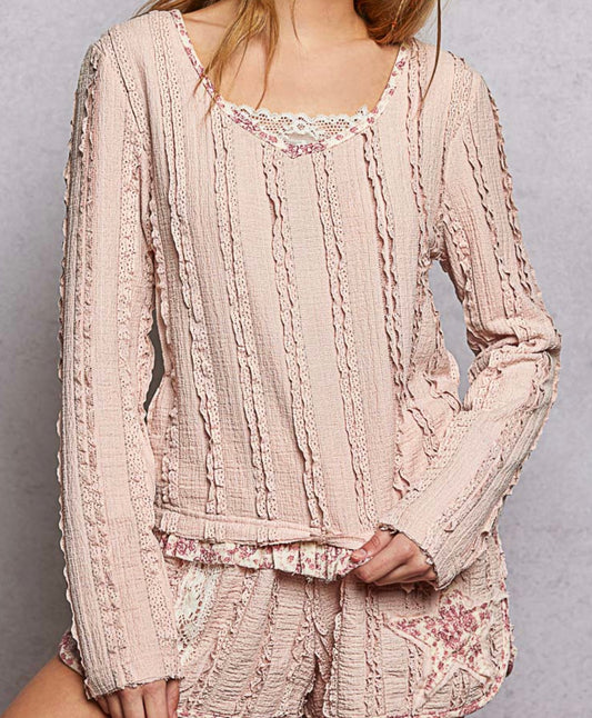 Strawberry Milk Ruffle Long Sleeve Top Pol