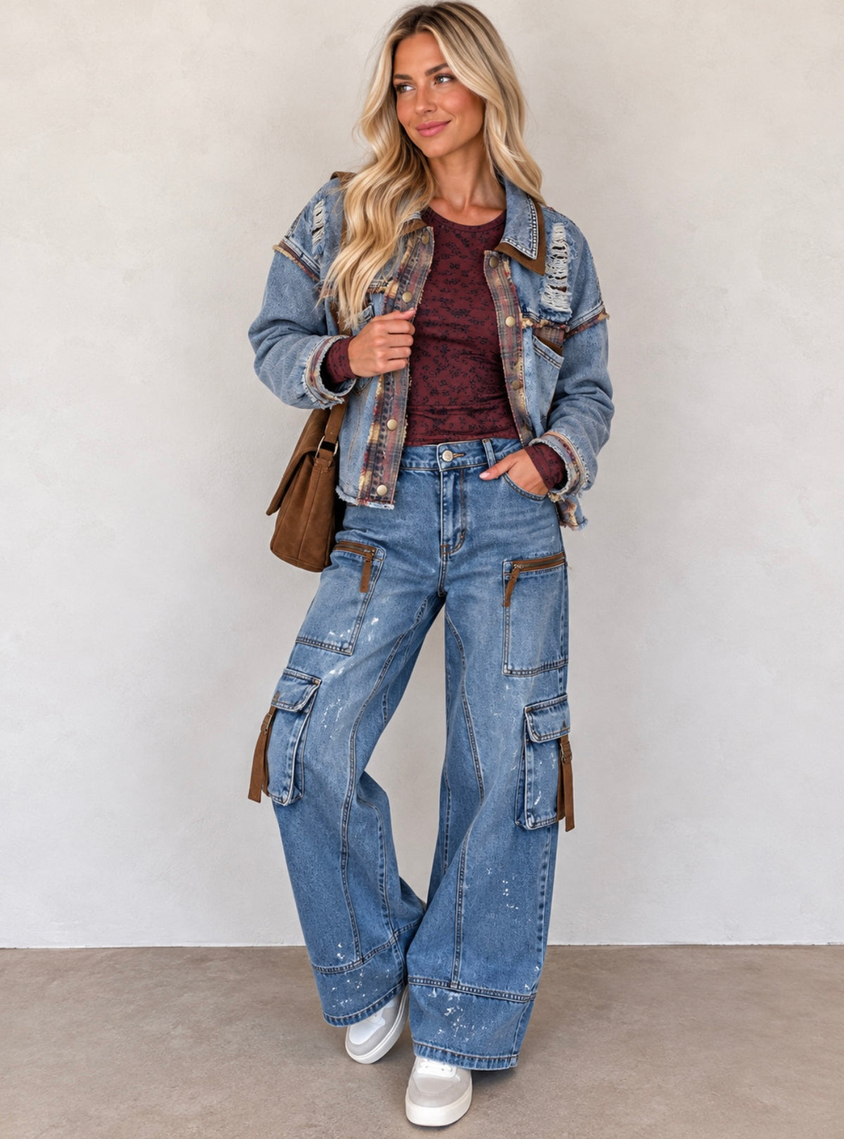 Oli & Hali JJ0880 Denim Washed Button Down Distressed Jacket