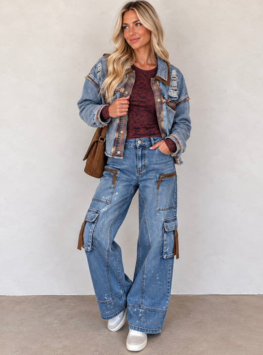 Oli & Hali JJ0880 Denim Washed Button Down Distressed Jacket