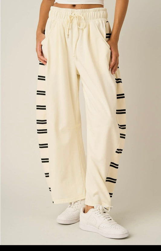 Mitto Shop Ivory and Black Stripe Barrel Pants