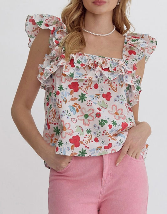Cool Days Floral Ruffle Sleeve