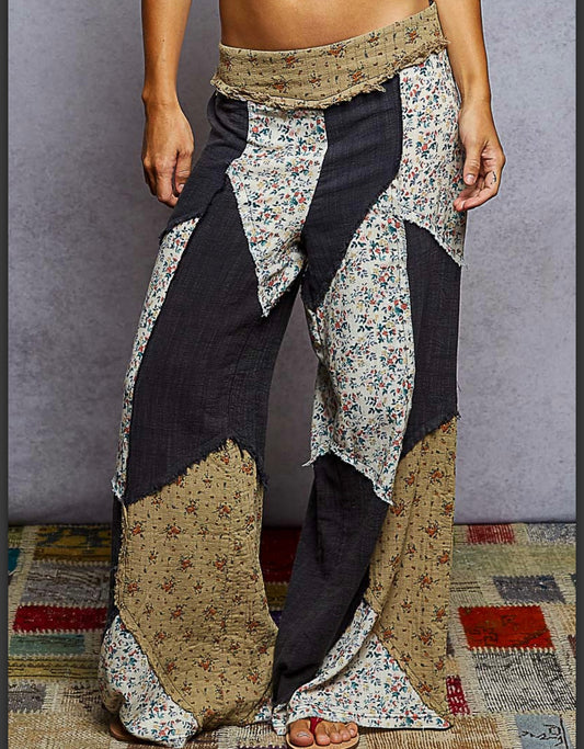Charcoal Double Gauze Floral Pants Pol