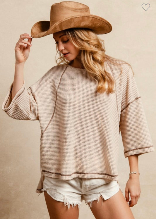 Oh My Darlin Oatmeal Waffle Knit Top