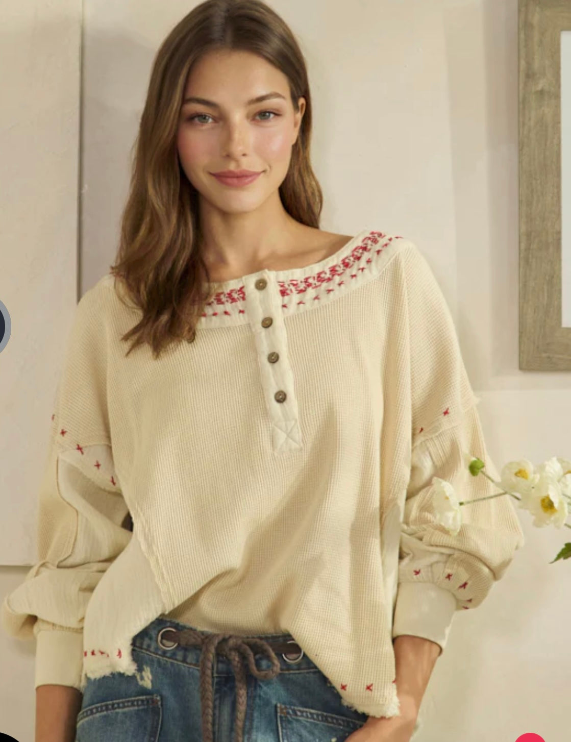 Washed X Stitch Cream Top - Oli&Hali