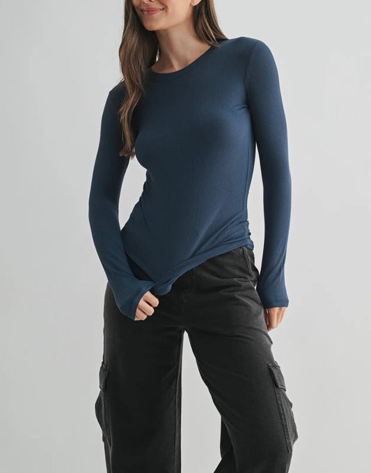 Midnight Sky Blue Micro Ribbed Top Mono B