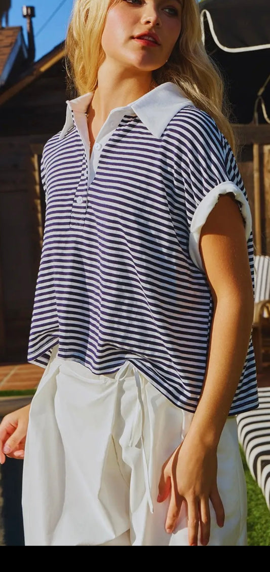 Black and White Stripe BL Top