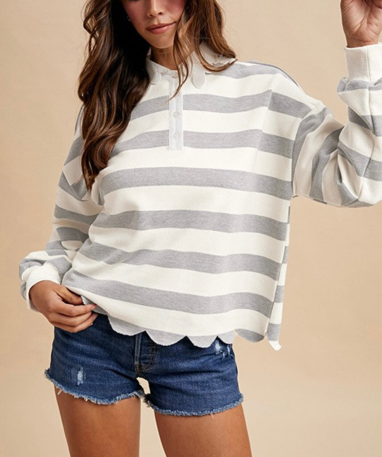 Cream and Stone Stripe Top Anniewear