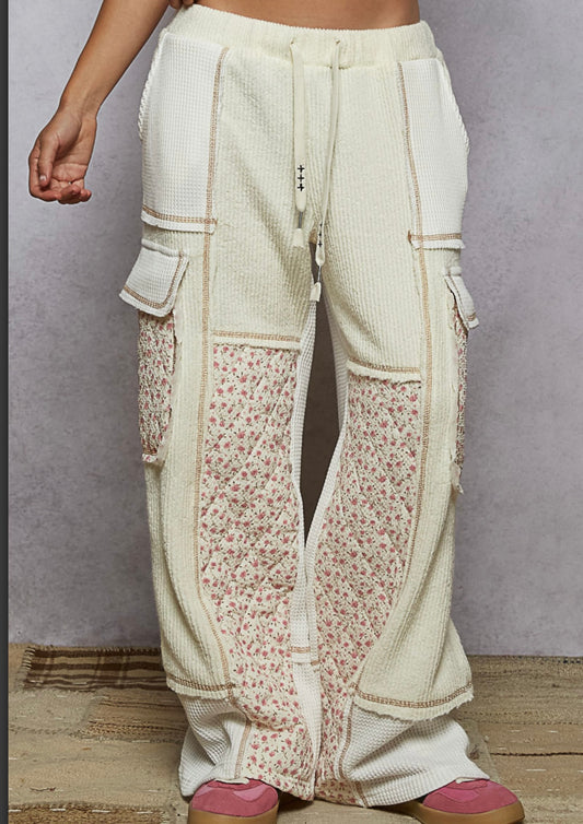 Cream Thermal Pink Floral Pants Pol