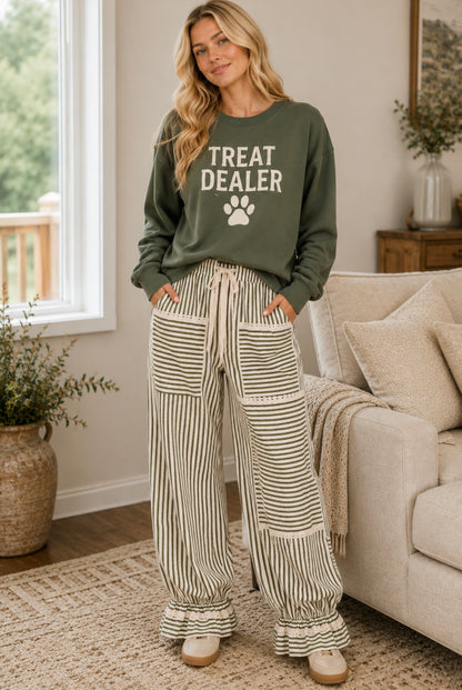 Lace Accents Stripped  Jogger Pants