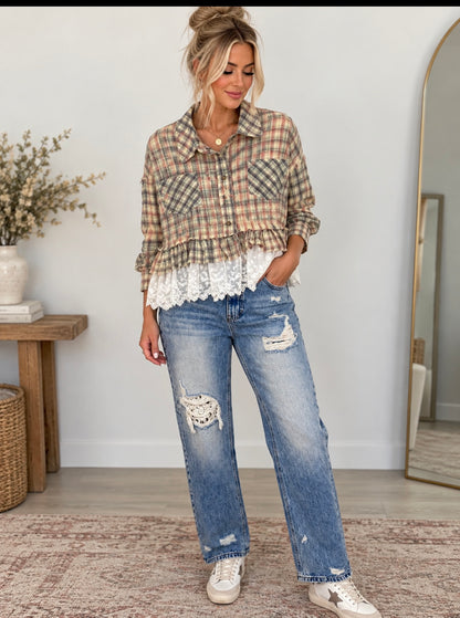 Bluevelvet Multi Lace Baby Doll Top