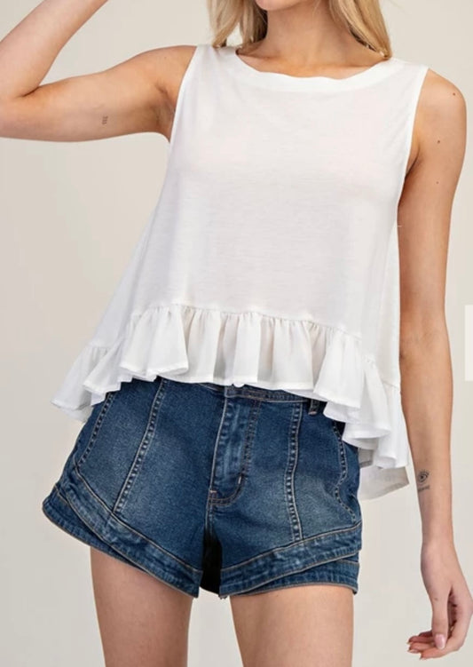 Kinsey White Ruffle High Low Top