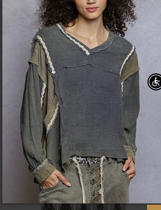 Charcoal Green Top  with Pockets Pol