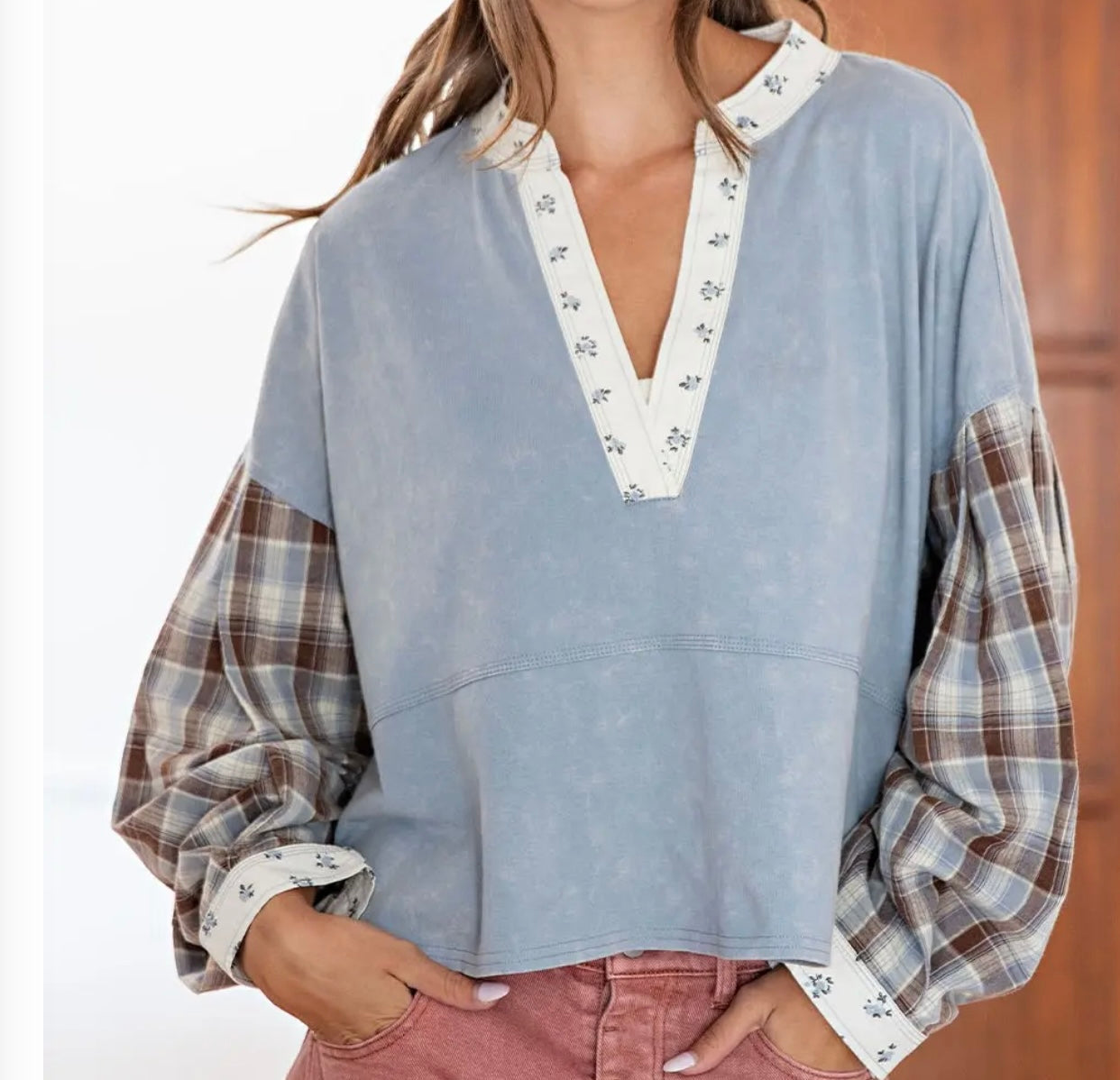 Blue Haze Plaid Top