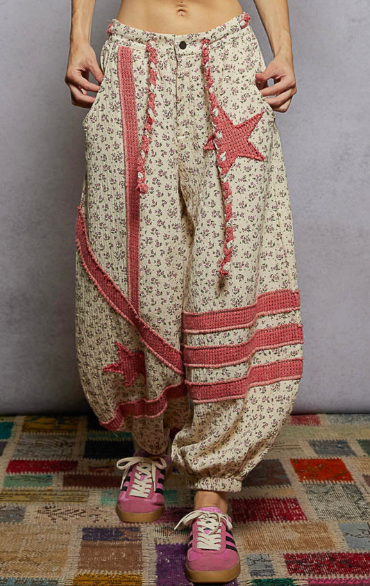 Hibiscus Floral Joggers (Pink/Ivory) Pol