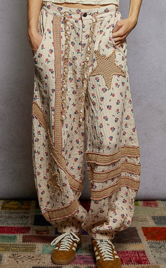 Natural/Mocha Star&Floral Joggers