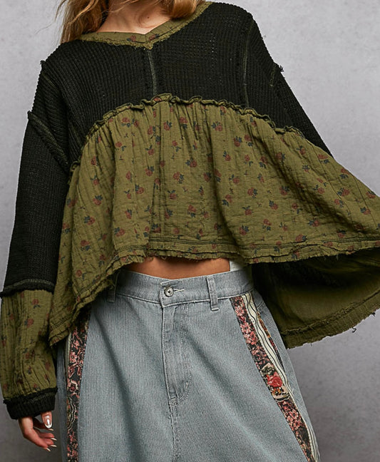 Black/Olive Floral Top