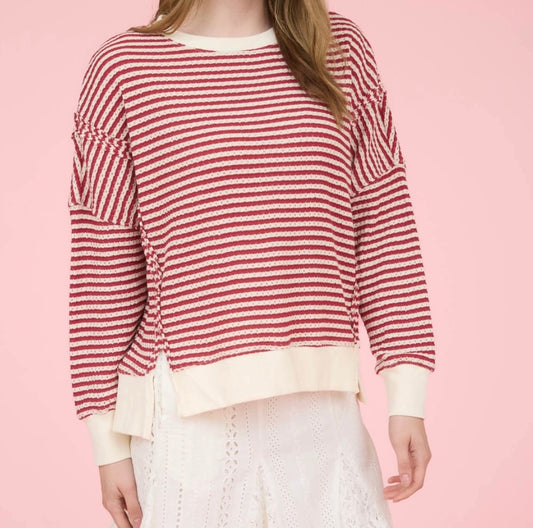 Cream/Red Stripe Top