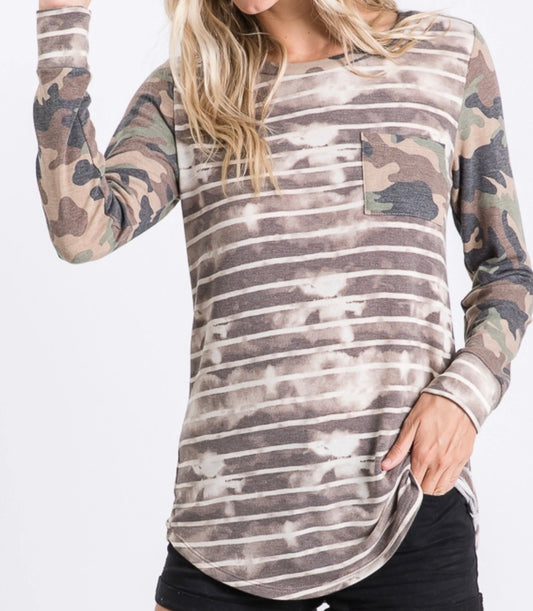 Stripe/Camo Pocket Top