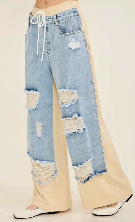 Distressed Denim/Stretchy Sweatpants JHer