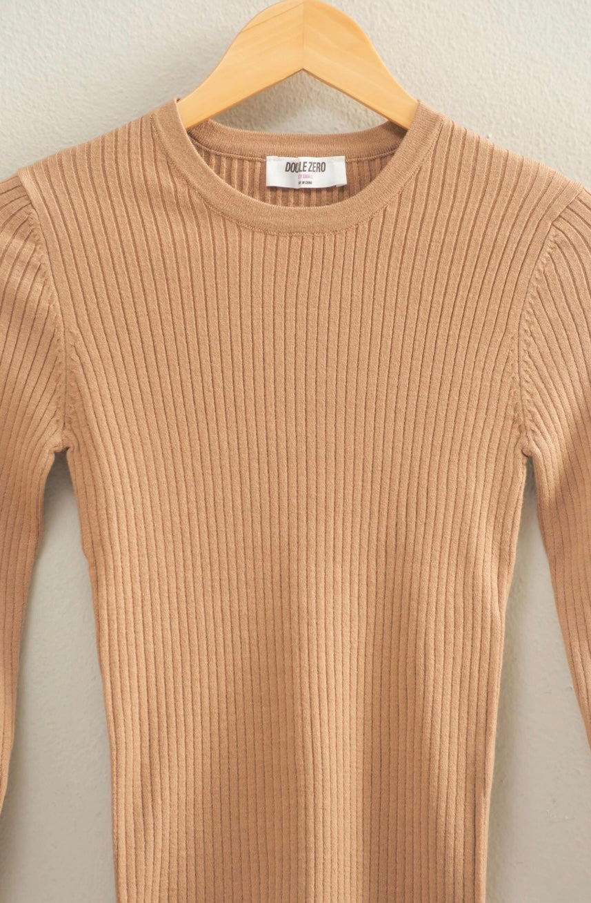 Dark Taupe Knit Fitted Top