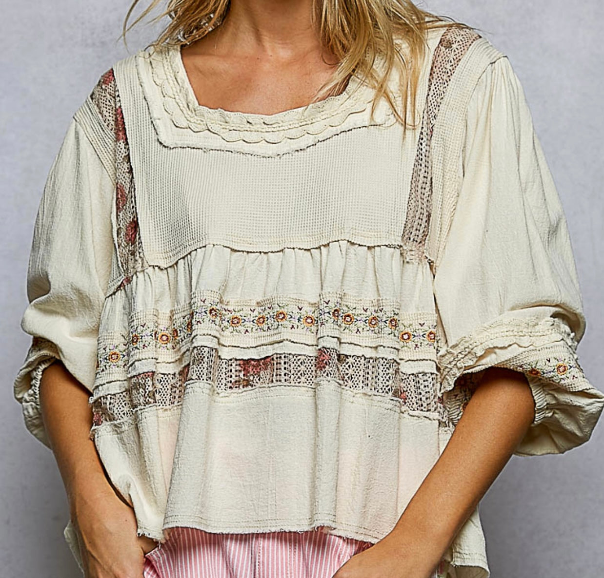 Natural Lace Embroidery Top