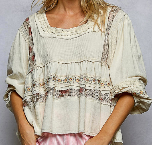 Natural Lace Embroidery Top