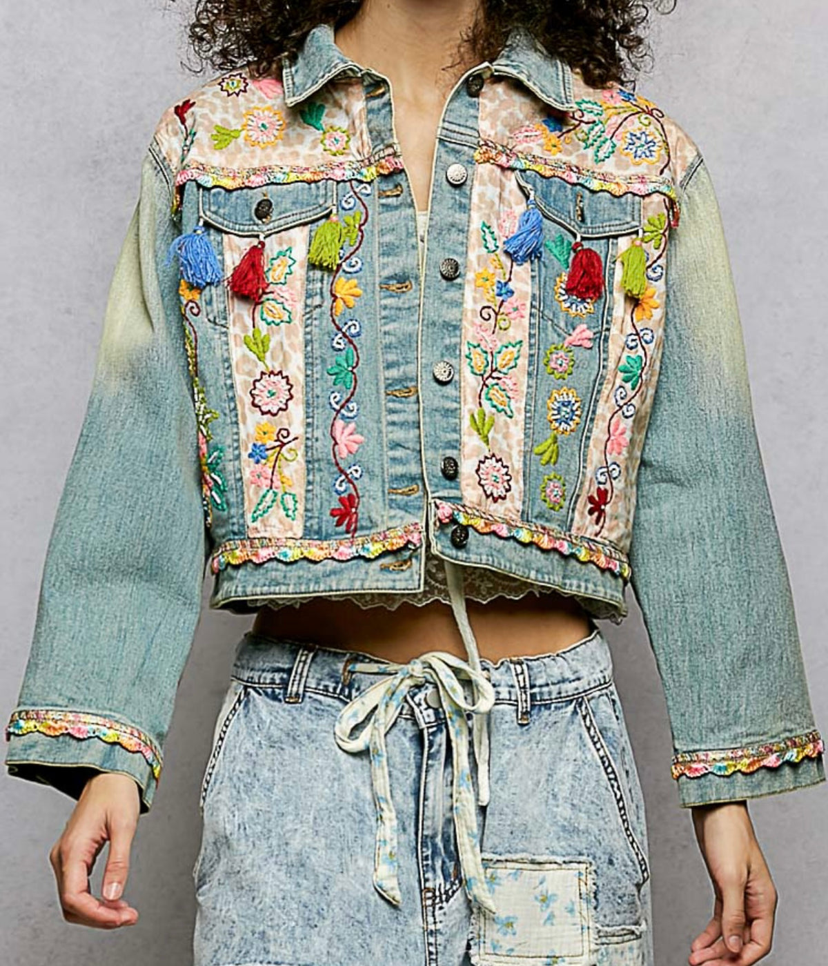Denim Multicolored Tassel Jacket