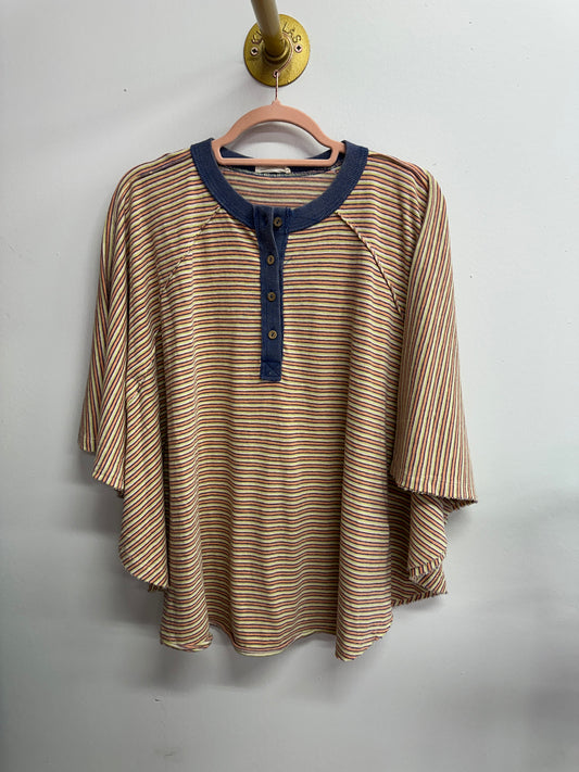 Denim Stripe Henley Button Down Top