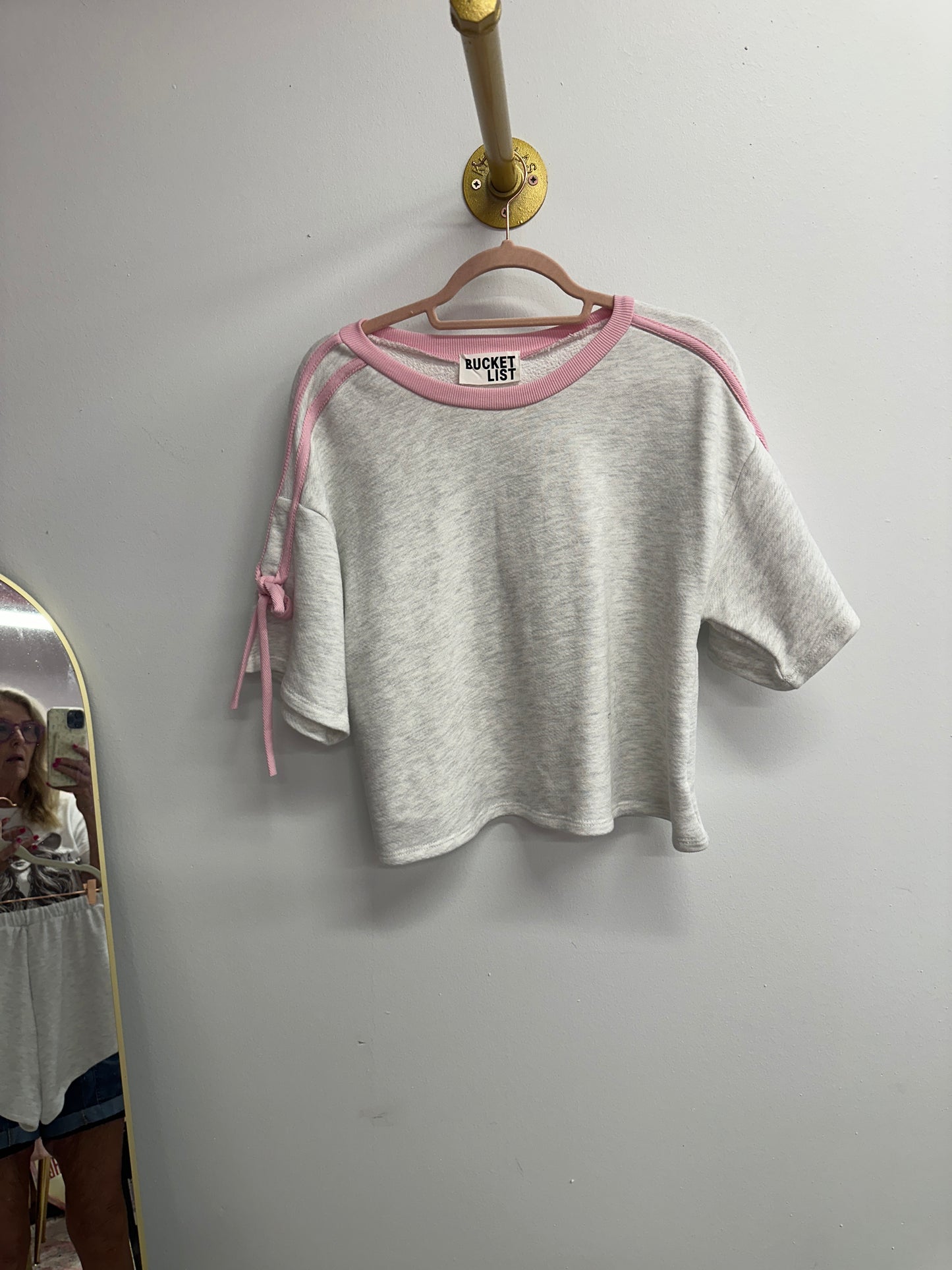 Ash Grey and Pink Bow Top