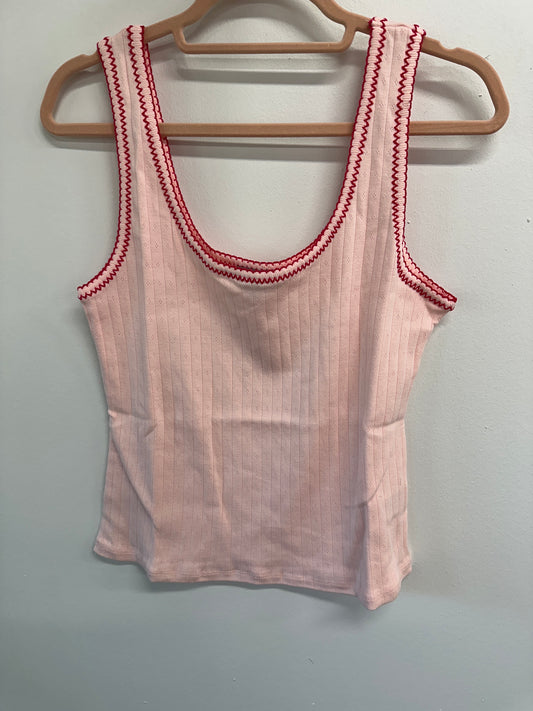 Pink and Red Trim Tank Top