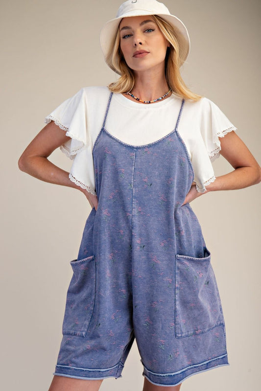 PIRNTED WASHED TERRY SHORT ROMPER