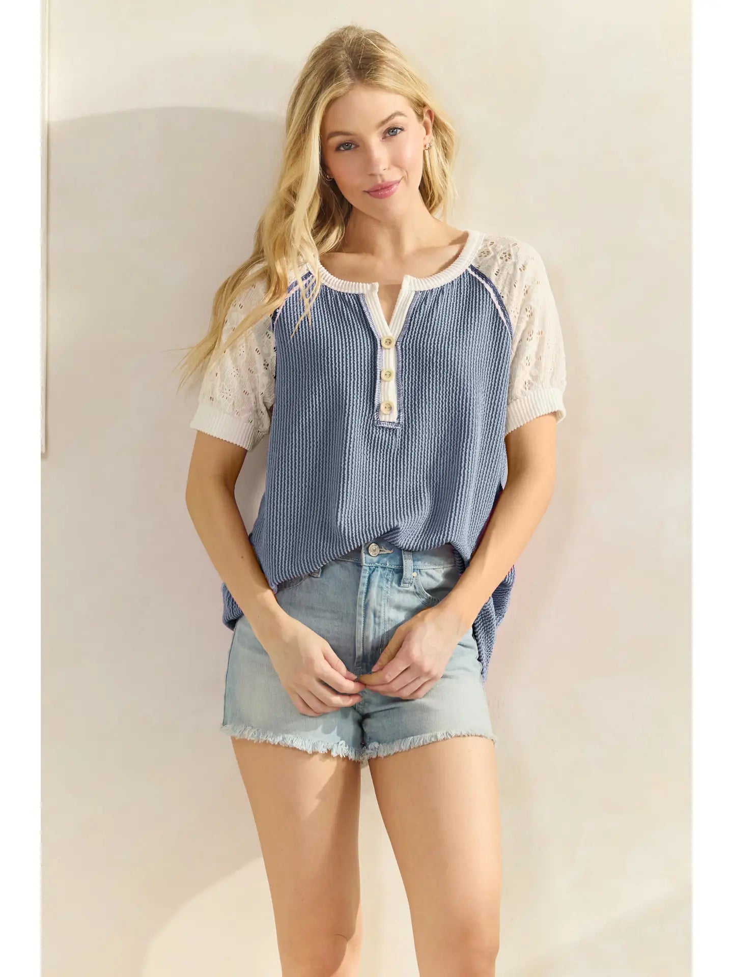 Denim lace top