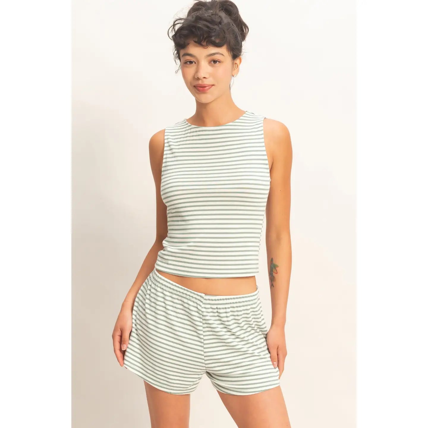 Striped sleeveless tank and short set