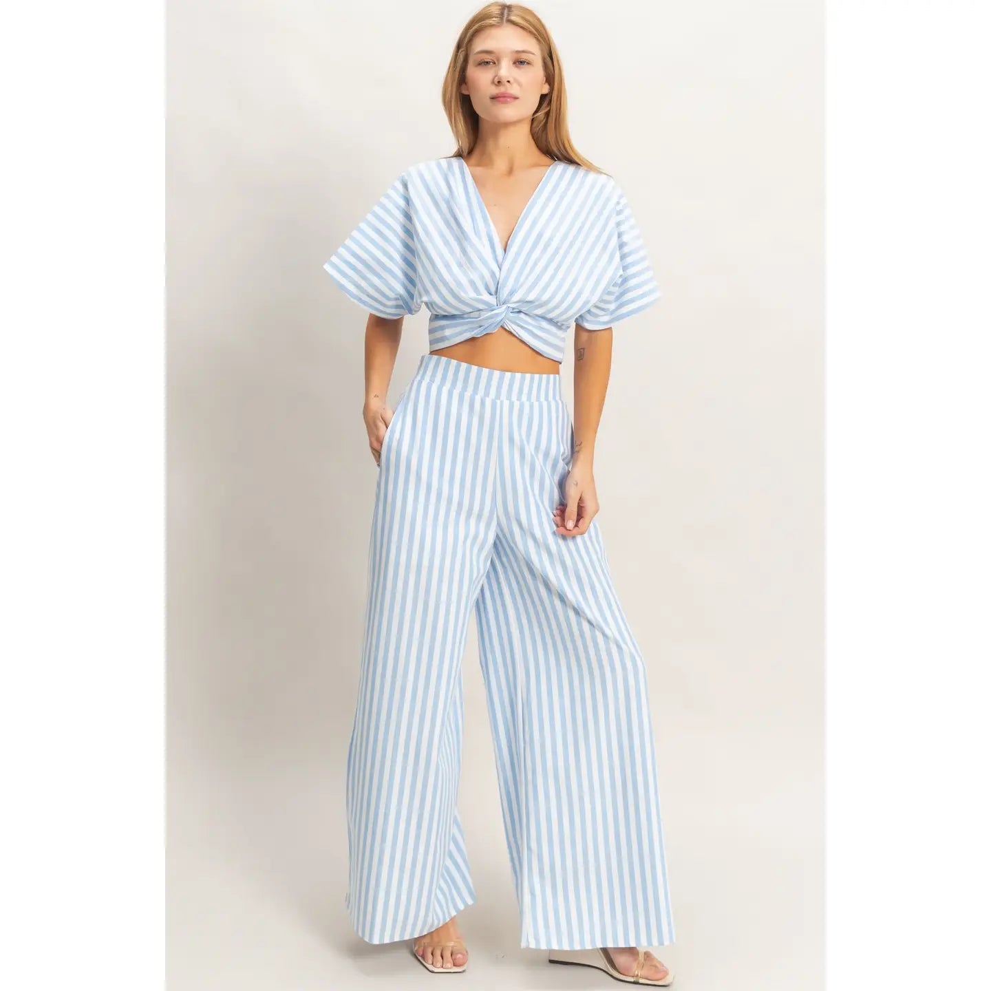 Striped twisted front top and pants