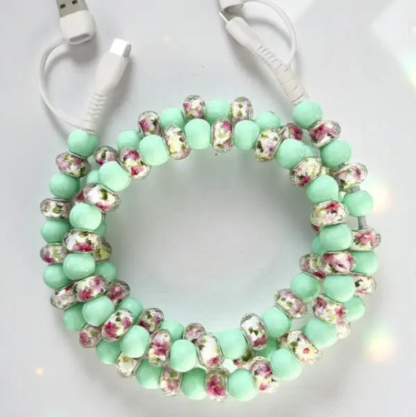 Green Floral Beaded Cord Charger