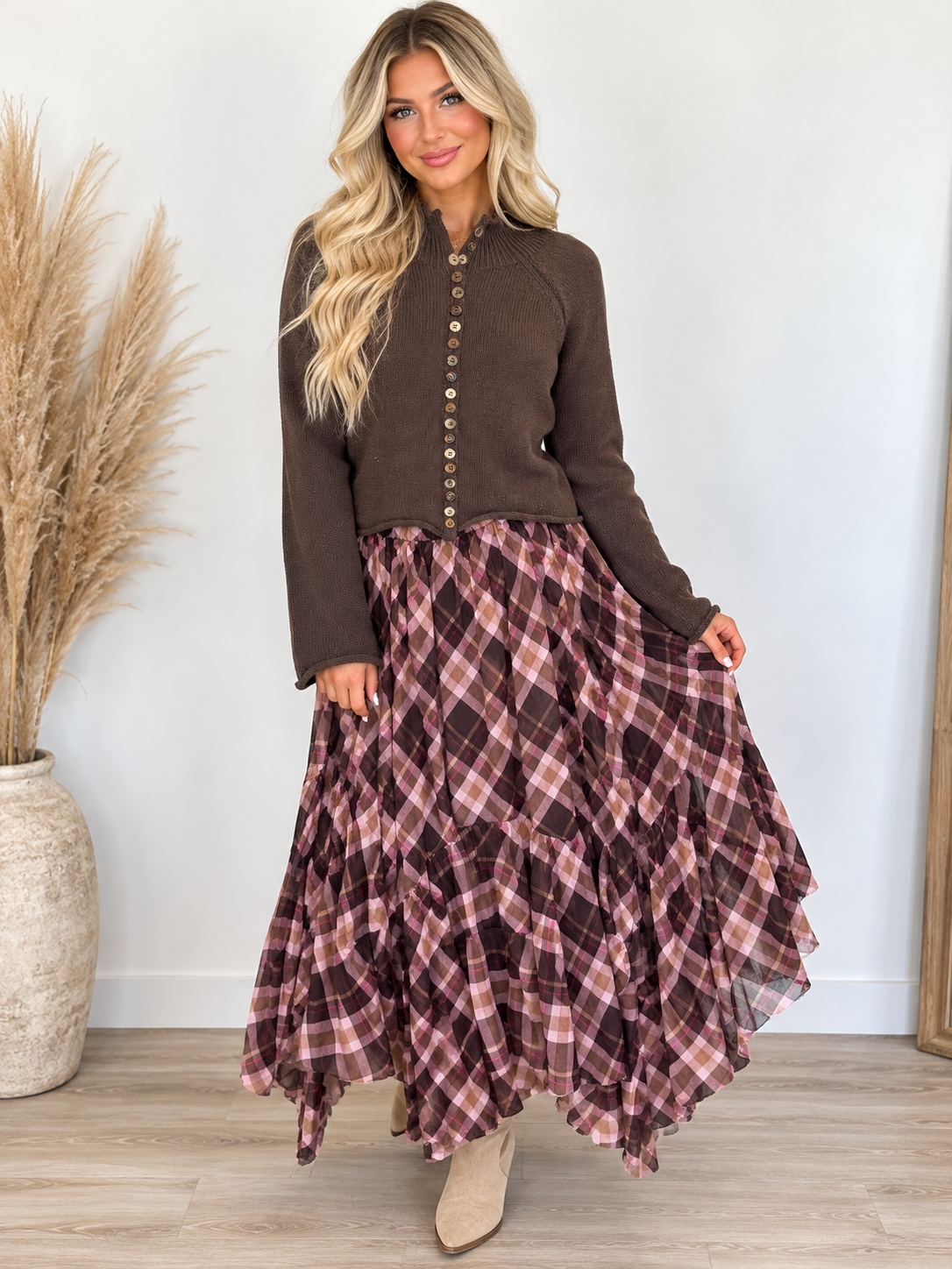 MIVRA BUTTON DOWN MOCK NECK CARDIGAN