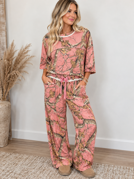 Camo Lounge Top & Tie-Leg Pants Set