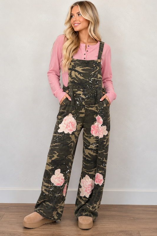 Bluevelvet Camo With Pink Patch Overalls