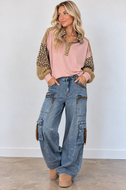 New In Daisy Stripe Contrast Top