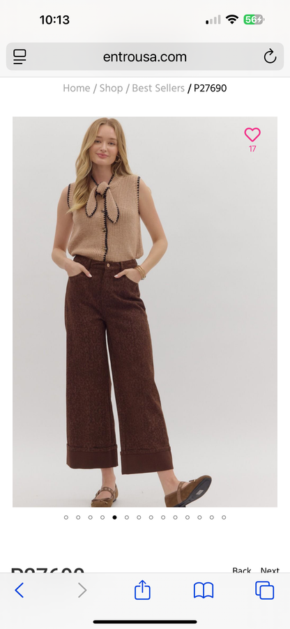 Memphis Taupe Sleeveless Cardigan with Black Trim