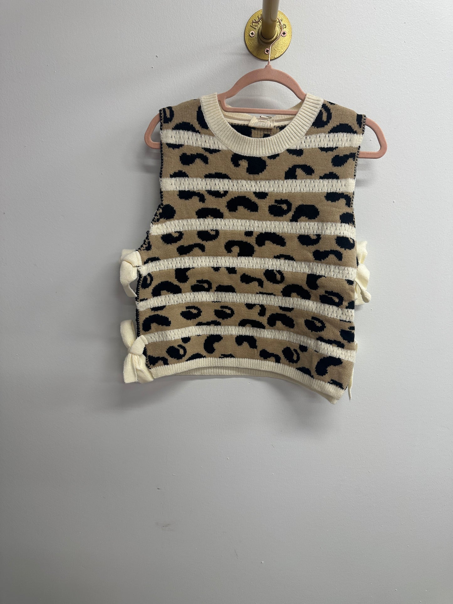 Color Block Animal Side Tied Sweater Vest Bibi