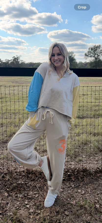 Blue/Yellow Sleeve Top