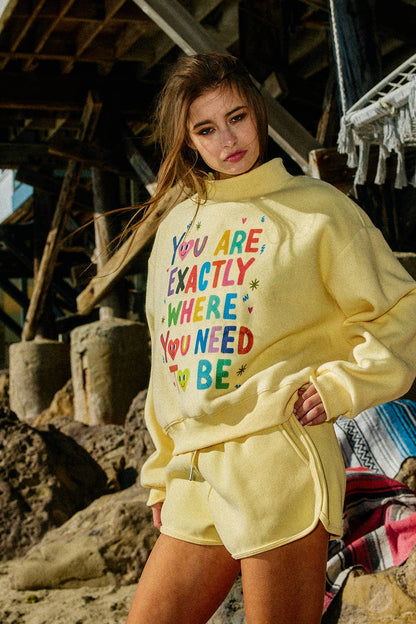 Life is Good Reversible Mock-Neck Crop Sweatshirt