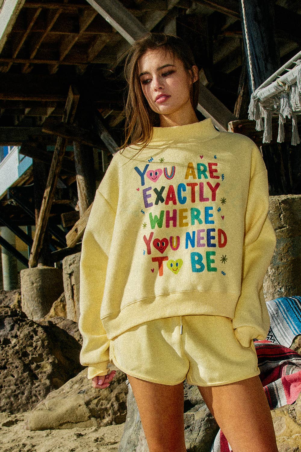 Life is Good Reversible Mock-Neck Crop Sweatshirt