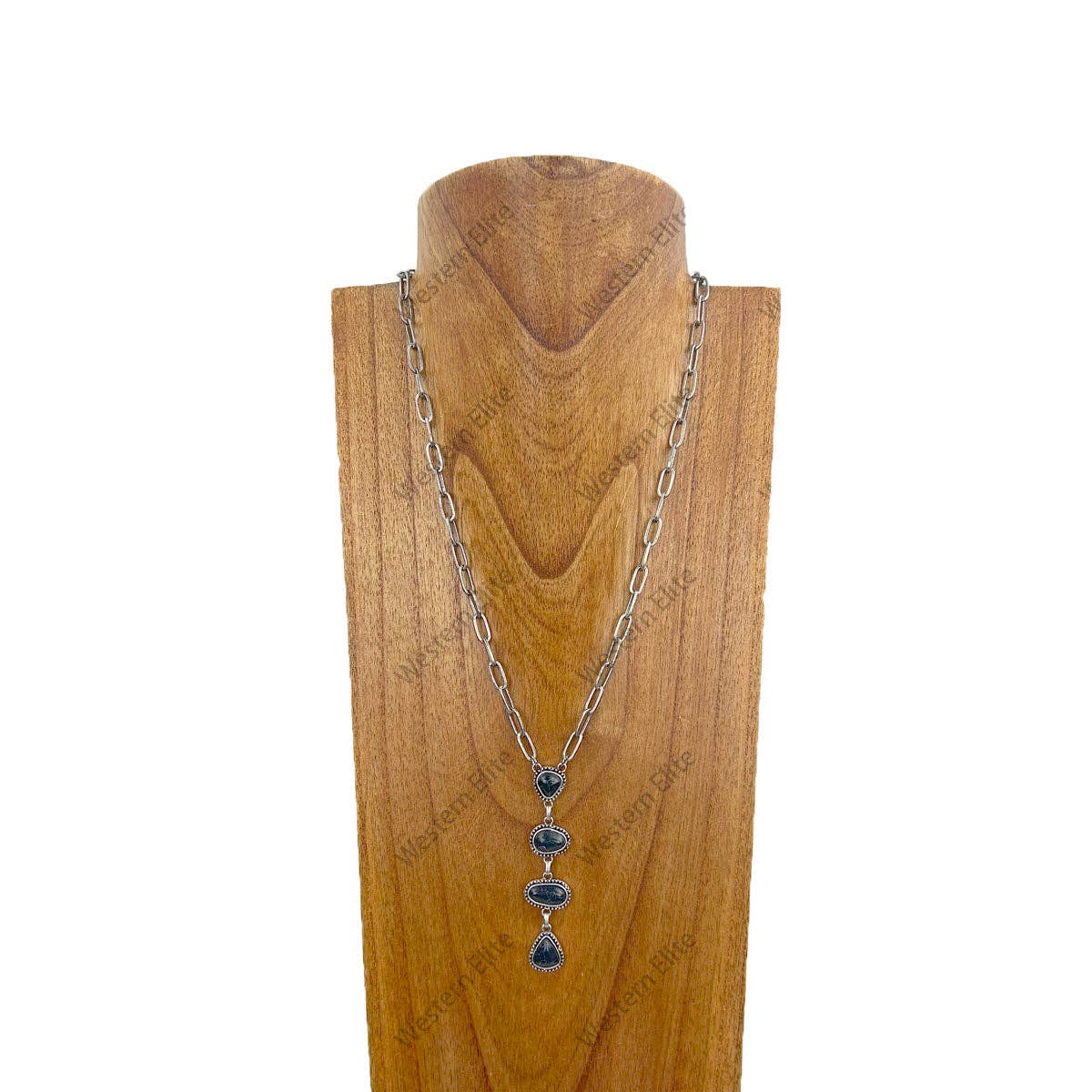 NKY231115-05-BLUE                 22 inches silver metal chain with four blue turquoise stone teardrops Necklace