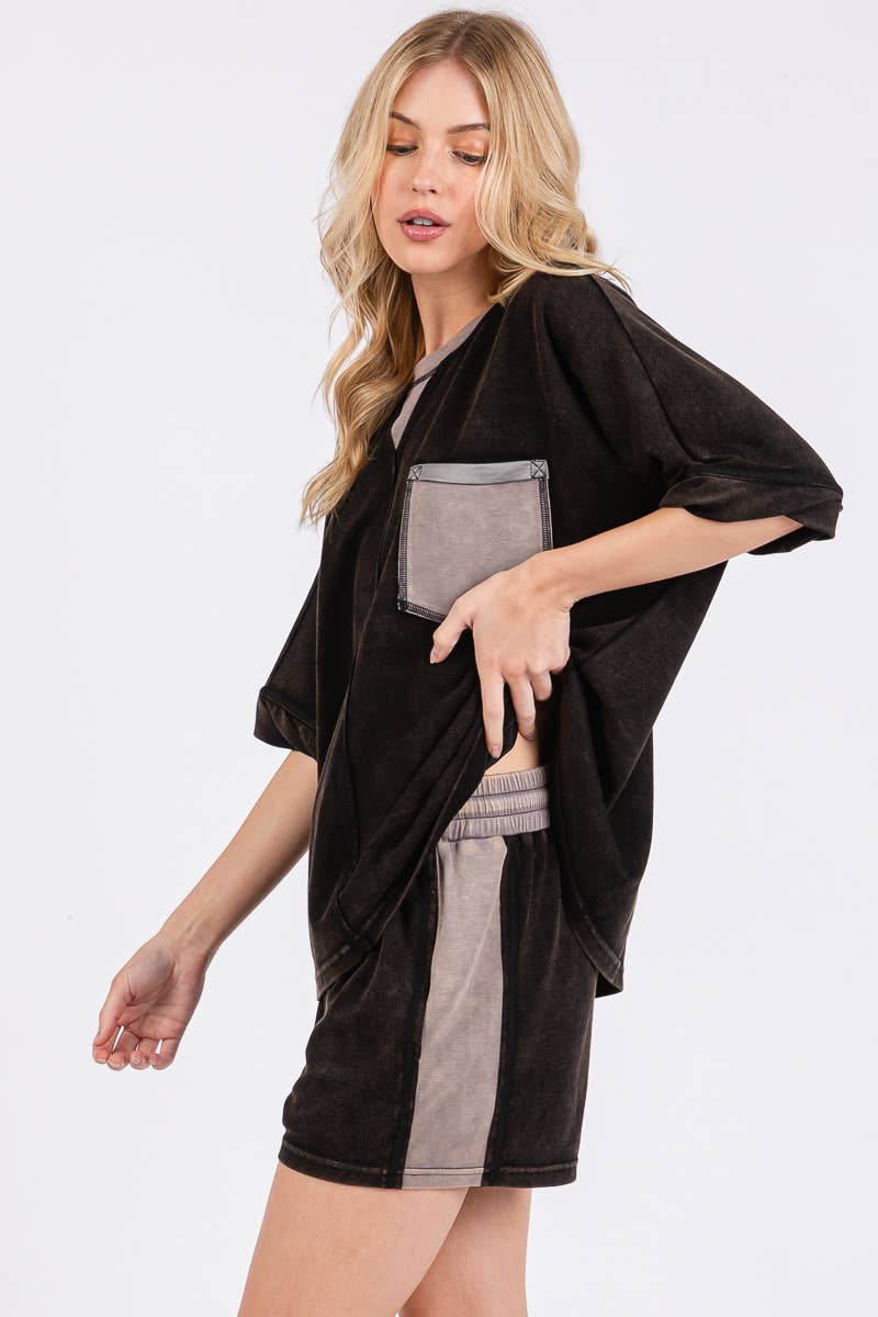 MINERAL WASHED SCUBA TOP AND SHORTS SET