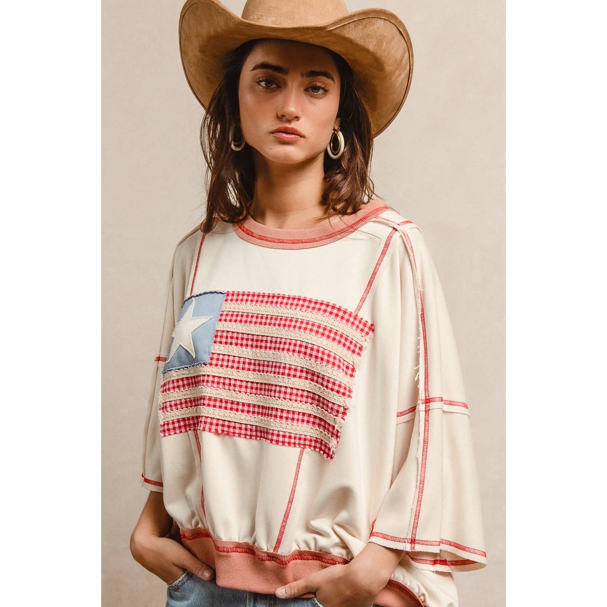 AMERICAN FLAG PATCHWORK OVERLOCK STITCH TOP