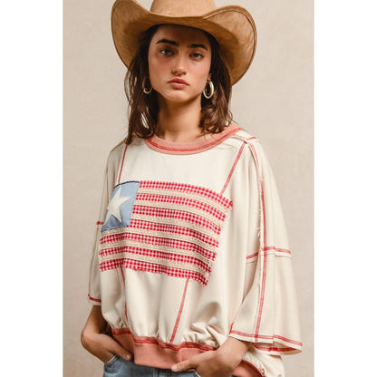 AMERICAN FLAG PATCHWORK OVERLOCK STITCH TOP