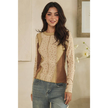 WASHED DITSY PRINT WAFFLE MIX TOP Oli